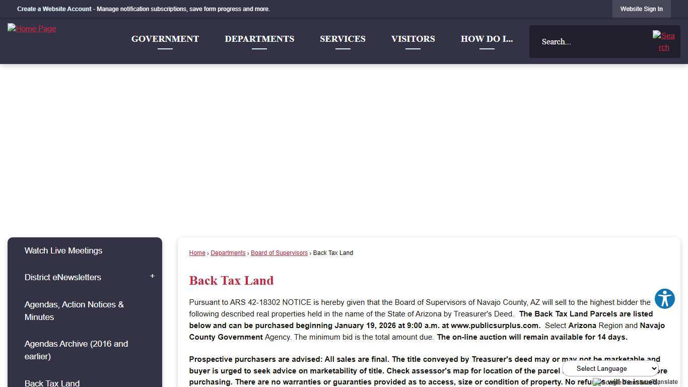 Back Tax Land Navajo County, AZ