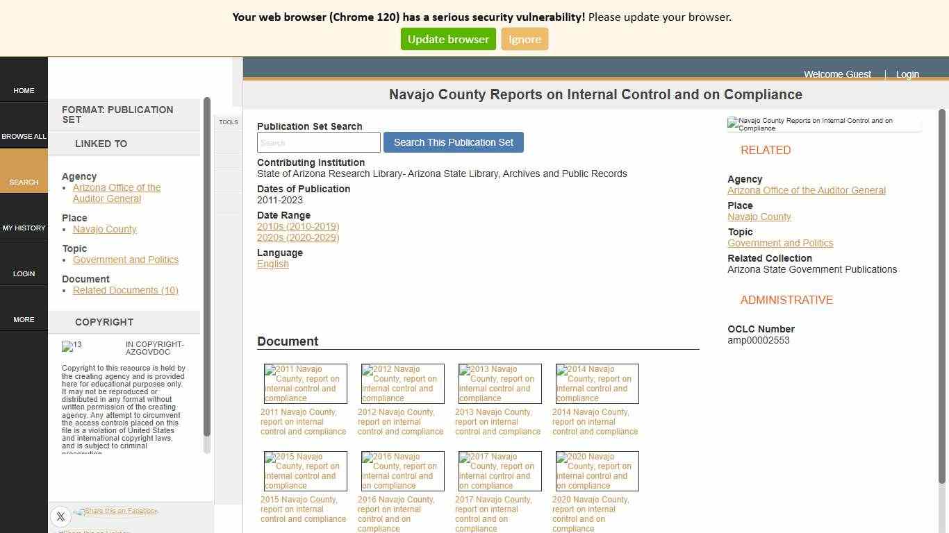 Navajo County Reports on Internal Control and on Compliance Arizona Memory Project