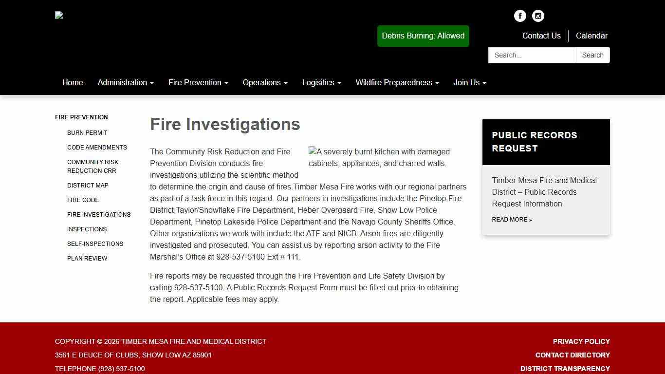 Fire Investigations - Timber Mesa Fire and Medical District